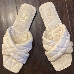 Zara cream quilted slides worn once